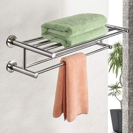 HOMGX Towel Rack Bar, Wall Mounted Stainless Steel Metal Towel Bar, Bathroom Shelf Double Towel Bar Holder, Organizer Towel Shelf Holder Storage Rail for Bathroom 24''