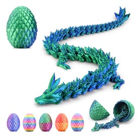 3D Printed Dragon Egg, Articulated Flexible 3D Printed Dragon Fidget Toy, Mystery Easter Dragon Egg,3D Print Dinosaur Eggs Toy for Home Office Executive Desk Decor (Blue Green, 8in)