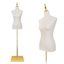 EaseHome Dress Form Mannequin, 50”-70” Height Adjustable Female Beige Leather Manikin Torso,Model Display Body Stand with Detachable Metal Bracket and Rectangular Base