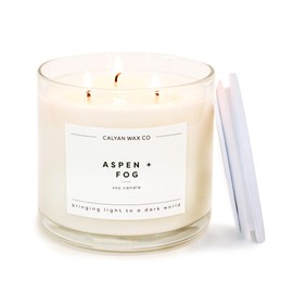 Calyan Wax Co. 3 Wick Candle, Aspen + Fog Scented Candle, 43 Hour Burn Time, 3 Wick Soy Candles, Non Toxic & Vegan Soy Wax, Glass Jar Scented Candles, 14.9oz