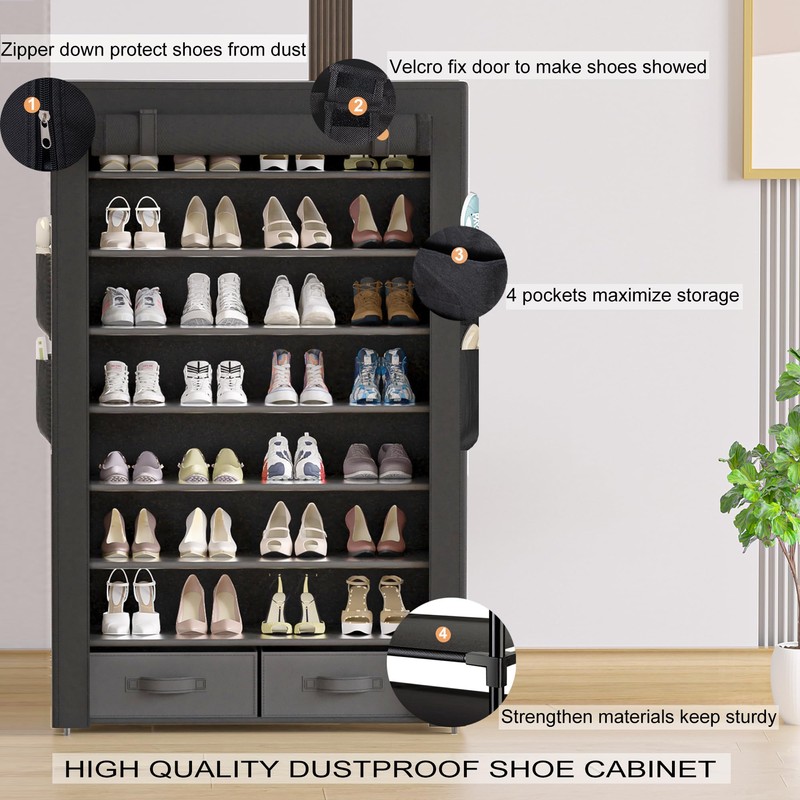 OYREL Tall Shoe Rack Dustproof Cabinet Large Capacity 8 Tier