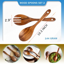Teak Wooden Spork Pack of 2, Teak Wood Salad Servers Fork, Teak Wooden Salad Fork for Cooking & Serving