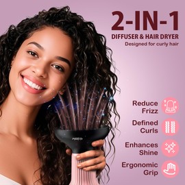 WUFAYHD Diffuser Hair Dryer for Curly Hair: Professional 2 in 1 Diffuser & Hair Dryers with Ionic & Ceramic Technology for Wavy Hair Enhances Curls and Waves While Reducing Frizz, Gifts for Women