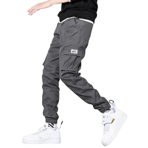 JMIERR Mens Casual Joggers Pants Stretch Elastic Waist Drawstring Cargo Pants Slim Fit Tapered Sweatpants for Men with Multi Pockets,US 34(M),Gray