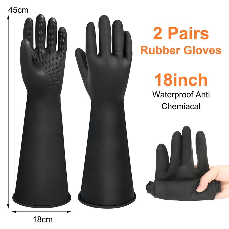 18" Rubber Gloves Heavy Duty Chemical Resistant Gloves Latex Protective
