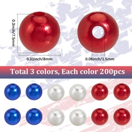 SOFPLATE 600Pcs Independence Day Beads Red White and Blue Pearl Beads 8mm Small Holiday Patriotic Acrylic Round 4th of July Beads for Jewellery Making Earring Bracelet Necklace DIY Craft Festive Decor