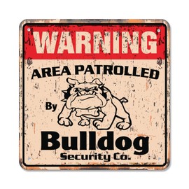 Bulldog Vintage Security Sign Area Patrolled pet Guard Warning Dog Bull Dog Vet Gift Rigid Plastic | Indoor/Outdoor | 14" Wide