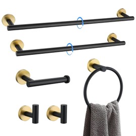 Black and Gold Towel Bar Set 6 Pieces Bathroom Hardware Accessories Set Include 19.68/23.6 in Towel Bar Towel Ring Towel Hook and Toilet Paper Holder Stainless Steel Wall Mounted
