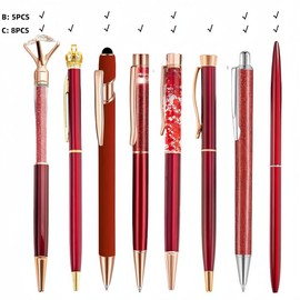 Glitter Ballpoint Pen Set, 1 Set Artificial Diamond Pen, Creative Metal Pen for Students, Wedding Desk Supplies Gift, Easter Gifts:_Hot Pink_9 Counts/set