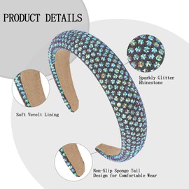 CAVETEE Rhinestone Headband for Women, Sparkly Fancy Headbands for Women Girls Wide Headbands Non-slip Gray Headband Hair Accessories for Women and Girls