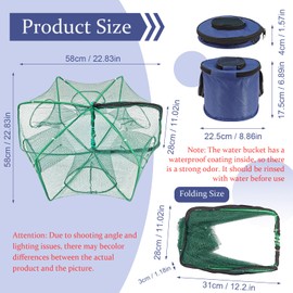 Minnow Trap 24in*10in” with Foldable Fishing Net & Collapsible Fish Bucket - Crab, Crawfish, Shrimp Trap for Freshwater Saltwater Fishing (6-Sided)
