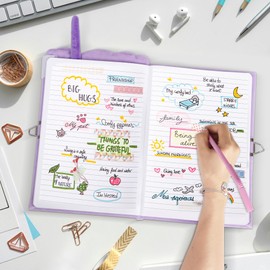 Gift Kit for Girls, Diary with Lock and Key,Boba Tea Plush Journal for Teen Girls,Fuzzy Diary for Girls,Kawaii Birthday Gift Set with Purse,4 Straws Pens, Post-it Note,Stickers(Purple)