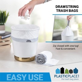 Plasticplace 6 Gallon Trash Bags │ 0.7 Mil │ White Drawstring Garbage Can Liners │ 17" x 20" (100 Count)