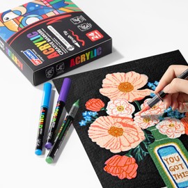 SKYGLORY 24/36 Vibrant Colors Brush Tip Acrylic Paint Markers Set, Liquid ink markers for Calligraphy, Canvas, Wood & Crafts | Quick-Dry, Flexible Tip | Artist-Grade Drawing Supplies (36)