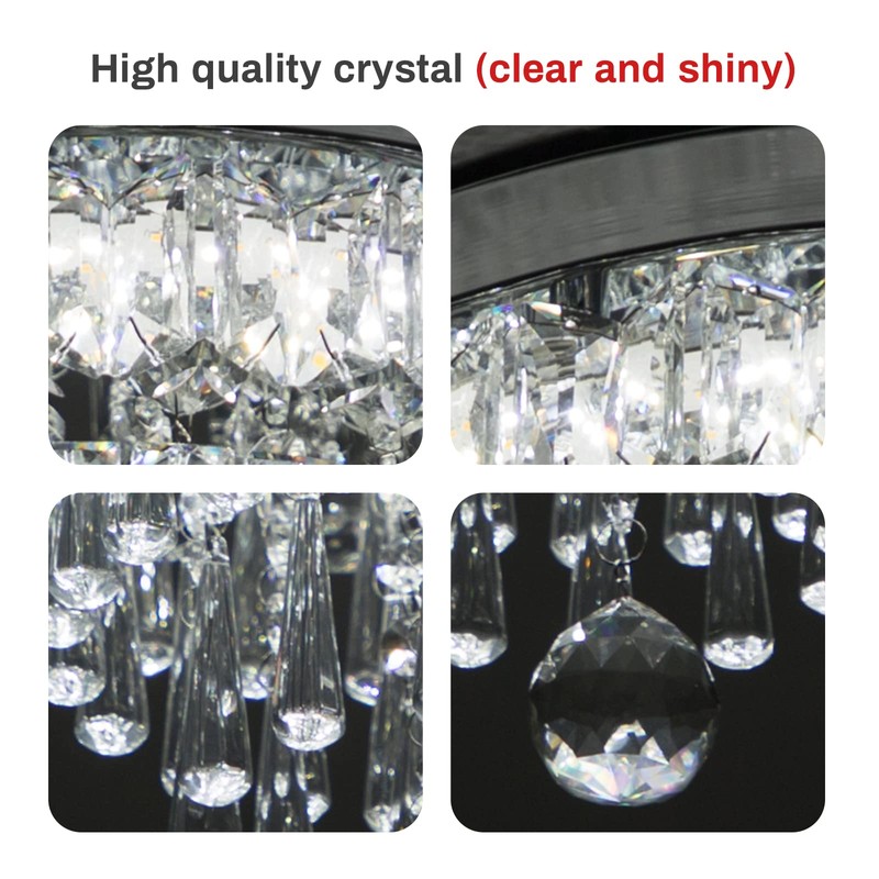CLAIRDAI Modern Crystal Chandelier Round LED Crystal Ceiling Light Fixtures