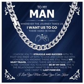 To My Man Chain Necklace Mens Gifts - Boyfriend Gifts Silver Chain Mens Cuban Chain Birthday Anniversary Valentine's Day Gifts for Husband Jewellery Presents from Girlfriend I Love You Gifts for Him