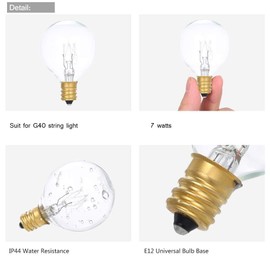 Shinnytown 25 Packed Tungsten G40 E12 Base 7W Clear Warm Glow White Color Bulbs for Outdoor G40 Garden String Lights Replacement(Solar Lights not surpported)