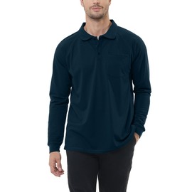 MOHEEN Men's Long Sleeve Golf Polo Shirts Collared Athletic Quick Dry Lightweight Work Shirts(Navy,XXL)