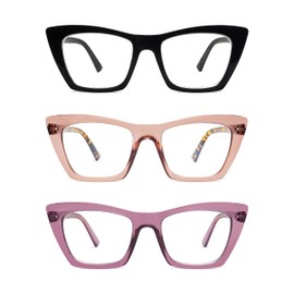 AMOMOMA Oversized Reading Glasses for Women,Trendy Cat eye Blue Light Computer Reader AM6028C1+C3+C4 1.75X