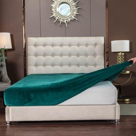 Soifox Velvet Warm Fitted Sheet King Size - Dark Green Winter Fitted Bed Sheet with Extra Deep Pocket 16 Inches(40cm), Soft Flannel Bottom Sheet King Bed 150 x 200 cm