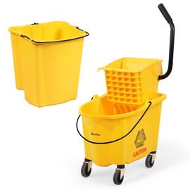 PLASTIC PRINCE 35-Quart Yellow Side-Press Mop Bucket and Wringer Combo on Wheels with Dirty Water Bucket for Commercial Use Perfect for Professional Industrial Business Household