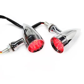2pcs Chrome 15 LED Motorcycle Stop Brake Running Turn Signal Indicator Red Lights For Harley Honda Chopper (Chrome-Red Light)