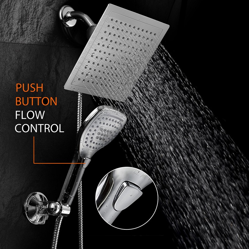 Dream Spa Ultra-Luxury 9" Rainfall Shower Head/Handheld Combo. Convenient Push-Button