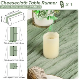 Cekene Cheesecloth Table Runner Sage Green 90x400cm Rustic Gauze Fabric Tablecloth Sheer Boho Wedding Table Cover Cheese Cloth Table Decoration for Holiday Party Baby Bridal Shower Birthday Arch