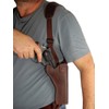 Barsony Brown Leather Cross Harness Vertical Shoulder Holster for 4"