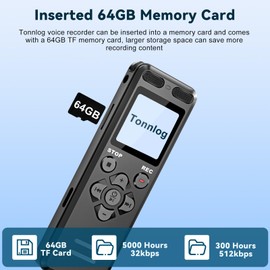 72GB Diktiergerät Digitale, Tonnlog 1536kbps Aufnahmegerät Sprachrekorder mit Wiedergabe, USB-C Audio Voice Recorder mit Geräuschreduzierung für Vorlesungen Meetings, One-Touch Aufnahme/Sperrung