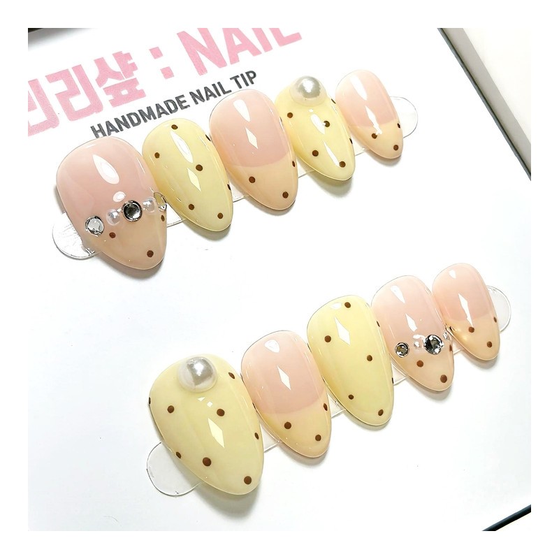 Honey Butter Lemon Handmade Nail Tips - Coffin / 허니버터