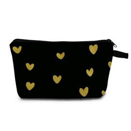MoCaliduccious Golden Hearts Print Makeup Bag Romantic Birthday Gifts Cosmetic Organizer Black Gold Christmas Gift Pouch for Women Sister Friends Teen Zipper Cosmetic Bag