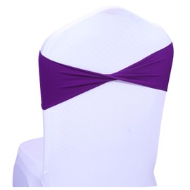 MDS Pack of 200 Spandex Chair Sashes Bows Elastic Stretch Dining Chair Bands Ties Without Slider Buckle Universal fits for Wedding Baby Shower Birthday Party Banquet Event Decoration - Purple