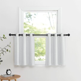 NICETOWN Faux Linen Curtain Valances, Short Cafe Curtains Kitchen Tiers, Room Darkening Small Window Curtains Treatment Grommet Top for Bathroom/Basement(2 Panels, 34x24 Inches, Greyish White)