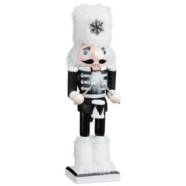 Fyne-Finds Festive Wooden Mono Nutcracker Snowflake 25cm Soldier Ornament Large Nutcracker Ornament Xmas Shelfsitter Decorative Gift