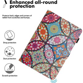 YUNHOTIC Universal Case for 10 Inch Tablet, Multi-Angle Viewing Stand Case for 9.5-10.5 Inch Tablet, Premium PU Leather Folding Stand Cover with Pen Holder & Multiple Angles Stand - Kaleidoscope