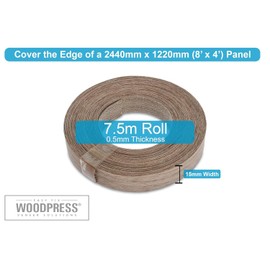 WoodPress® 15mm Real Walnut Iron-On Edging – 7.5m Roll – Pre-Glued Wood Veneer Tape for Easy DIY Application – Will Cover the Edge of a Standard MDF Panel
