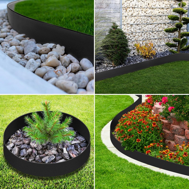 LAVEVE Landscape Edging Galvanized Steel Black, Hammer-in Metal Garden Edging