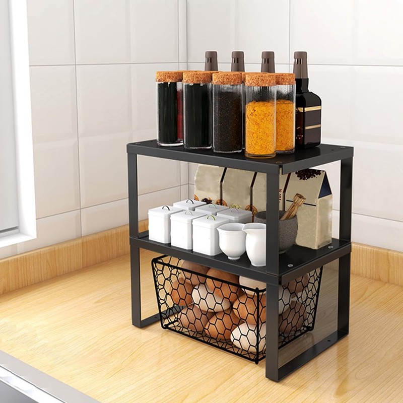 LIYIVNAA Stackable Cabinet Shelf Organizer Counter Storage Spice Rack Metal
