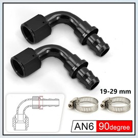 ZHSYMX 6AN to 3/8 90 Degree Push Lock Hose Fitting For Rubber Fuel Line with Hose Clamps Black 2PCS(6AN 90 Degree Fitting)