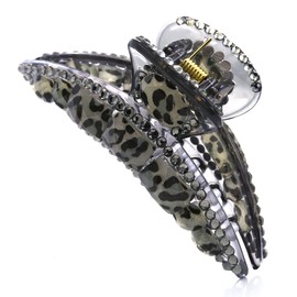 Gorgeous Leopard Print Mid-size Hair Claw Jaw Pin Butterfly Clip Grey Pave Rhinestones Hair Styling Accessories Gift for Women Girlfriend Mom