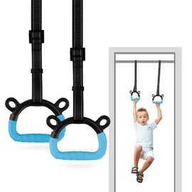 EXQ Home Kids Gymnastic Rings Pull up Rings for Chlidren Exercise,Indoor Gym Ring,Kids Gymnastics Rings with Adjustable Straps,Load Bearing 220lb,Blue Hands Tape (NO Bar)