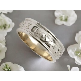 Biddy Murphy Men's Irish Claddagh 925 Sterling Silver Wedding Ring 1/4" Band, Traditional Celtic Jewelry Made In Ireland & Crafted by Irish Artisan Jewelers Co. Wicklow, Size 11.5