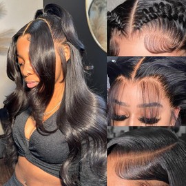 13x6 HD Lace Frontal Wig Human Hair Body Wave 180% Density Lace Front Wigs Human Hair Perruque Femme Humain Naturel 26 Inches Natural Black