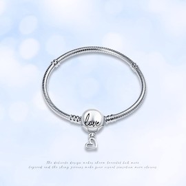 XWN Snake Chain Bracelet, 925 Sterling Silver Round Clasp Charm Silver Bracelet Jewelry Gift, Suitable for European Charms, Ideal for Women and Girls-Love