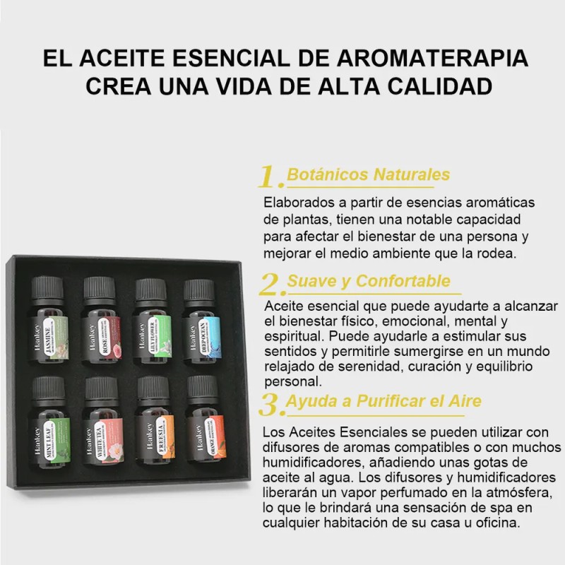 iHOGCO Kit De 8 Aceites Esenciales Aromaterapia 100% Puro 10ml