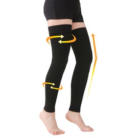 MGANG 15-20 mmHg Compression Stockings for Women & Men, Thigh High Medical Footless Graduated Compression Sleeves with Silicone Dot Band, for Varicose Veins, Edema, Travel, Flight, Pregnant, Black S