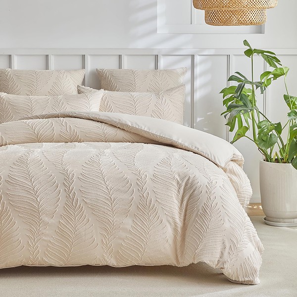 HYPREST King Comforter Set Khaki, 3 Pieces Jacquard Leaf Bedding