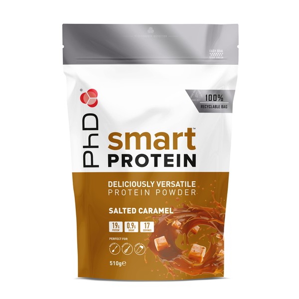 PhD Nutrition Smart Protein Powder, Protein Shake with High Protein Content, Low Sugar and Calorie, Suitable for Shakes & Baking, 510 g Bag (17 Servings), Salted Caramel Flavour