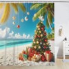 LKFBSC Christmas Beach Shower Curtain, Palm Tree Xmas Balls and Pine Tree on Sea Beach Shower Curtain Set, New Year Bathroom Decoration, Winter Festivals Bathroom Curtain 72x72inches